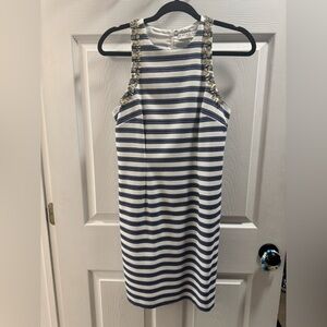 Trina Turk Rhinestone Striped Sleeveless Dress